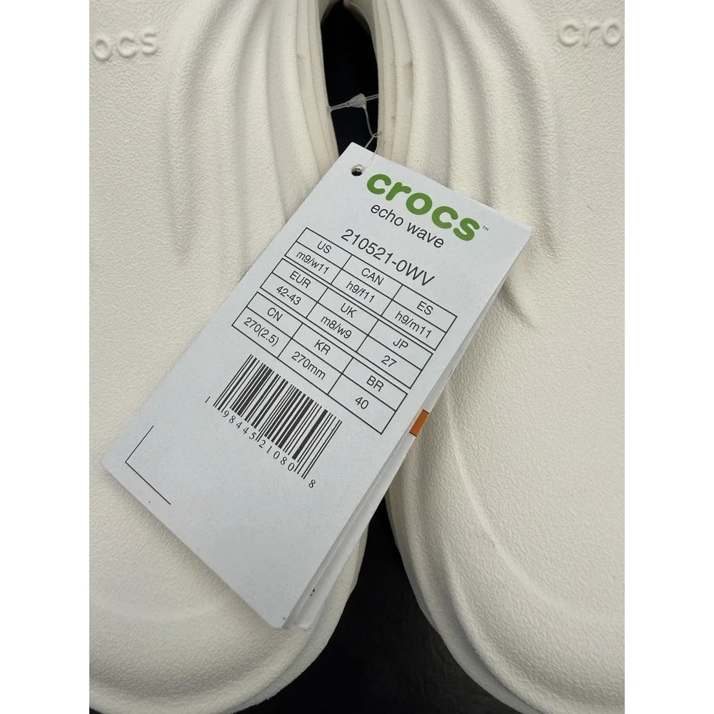 Crocs Echo Wave Mens Size 9 Chalk White Slip On Clog Sandals Shoes Beach Fishing